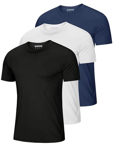 MAGCOMSEN 3 Pack Men's Short Sleeve Quick Dry Shirts Moisture Wicking UPF 50+ Athletic Running Gym Workout Swim T-Shirts