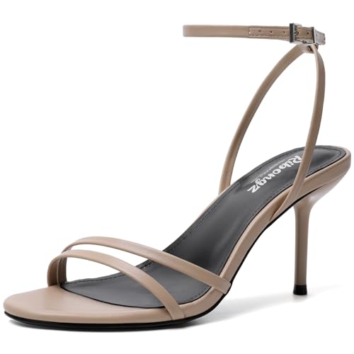 Image of RIBONGZ High Heels for Women Kitten Heeled Sandals with Ankle Strap Round Open Toe Strappy Stiletto Heels Comfort Summer Wedding Party Evening Prom Daily Dressy Shoes