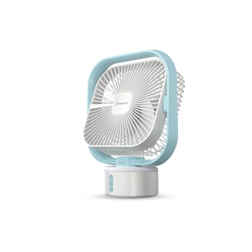 Goldmedal I-Breez Pro 200mm Portable Desk Fan | 45° Head Tilt | Type-C USB-Powered Rechargeable Battery with 8-9 Hours Backup | 2-Light Brightness Setting | Personal Fan for Home & Office (White-Blue)