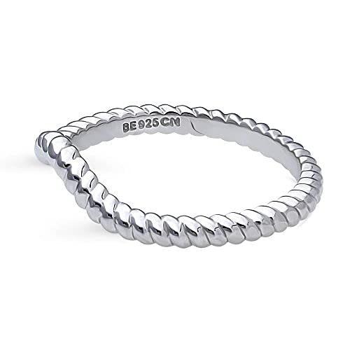 BERRICLE Sterling Silver Woven Wedding Rings Wishbone Curved Band for Women, Rhodium Plated Size 4-103