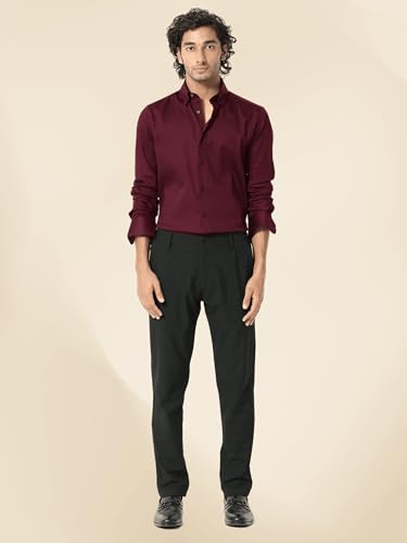 Image of IndoPrimo Men's Satin Shirt with Spread Collar Neck Line Solid Pattern Full Sleeves Regular Fit Western Style and Standard Length
