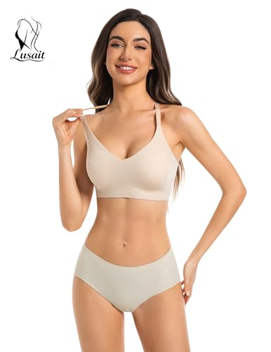 Image of Lusait Lace Bralettes for Women Full Coverage Sexy No Underwire Deep V Racerback Bra Comfort Padded Bras