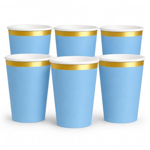 Vasos de cumpleaños, Vasos Desechables cartón, Diseño Azul, 6 Unidades