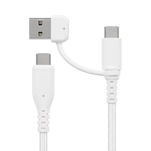 オウルテック 2in1充電ケーブル 1.5m 150cm 超タフで断線に強い 耐屈曲10万回以上 最大PD60W充電/データ転送 USB Type-A/USB Type-C to USB Type-C ホワイト OWL-CBA5ACC15-WH