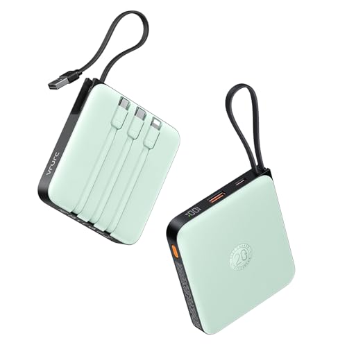 VRURC Powerbank 20000mAh Power Bank mit Kabel Klein USB C 22.5W QC3.0 Schnelles Aufladen Tragbares Ladegerät Externe Handyakkus Klein Aber Stark mit LED-Anzeige für iPhone Huawei Smartphones (Grün) 1