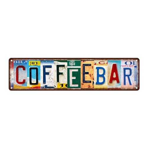 Coffee Bar Metal Tin Sign – Rustic Vintage Farmhouse Wall Decor for Home Kitchen, Coffee Station, Cafe – 4x16 Inch