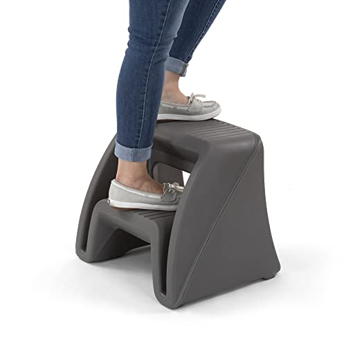 Simplay3 Handy Home Step Stool Plastic Two-Step Stool Seat - Indoor or Outdoor Use - 15.5" x 19" x 16" - Gray, Made in USA - Thumbnail 3