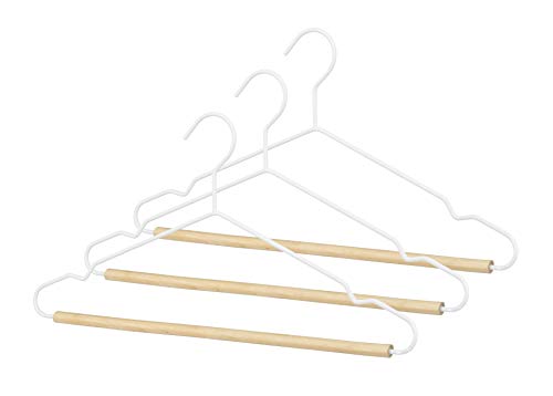Whitmor - Juego de 3 perchas de alambre y madera esmerilada, color blanco