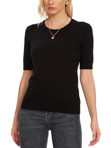 Image of Spicy Sandia Women's Short Sleeve Sweater Casual Knit Pullover Top for Summer Lightweight Black M