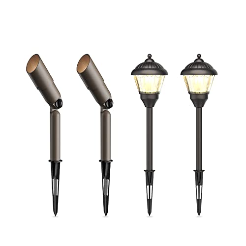 Goodsmann Low Voltage Spotlight Landscape Lighting 2Pk 3W 200 Lumens Outdoor Lights And 2Pk Path Lights 1.5W 100 Lumens Floodlight Metal Stake And Connector For Garden Pathway And Driveway #TOP15