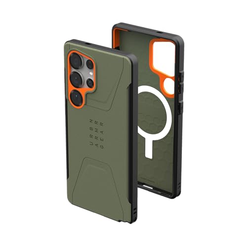Image of Urban Armor Gear TPU UAG Civilian Rugged Slim Fit Shockproof Protective Case /Cover Designed For Galaxy S25 Ultra 5G (2025), Magnetic Charging Compatible - Olive Drab /Orange