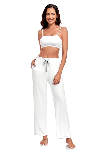 COLORFULLEAF Women's Bamboo Rayon Pajamas Pants Wide Leg Yoga Pants Casual Loose Cozy Sweatpants with Pockets4