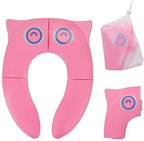 Image of Zollyss Toilet Potty Training Seat Cover, Travel Toilet Seat, Folding Non Slip Silicone Pads, Travel Portable Reusable Kids Toddlers Boys Girls, Carry Bag