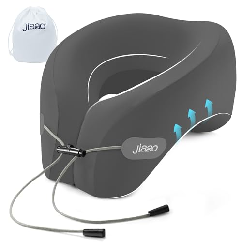 jiaao Upgraded Middle Memory Foam Travel Neck Pillow for Airplane- 360° Ergonomic Head and Neck Support for Flight, Car, Train, Bus - Soft Travel Pillow for Side & Back Sleepers with Travel Pouch