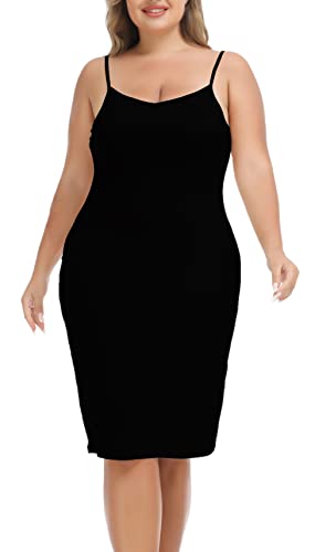 Vlazom Combinaciones para Vestidos Talla Grande Enaguas para Vestidos Oversize Camisones de Mujer Verano Sexy,3XL,Negro-Corto
