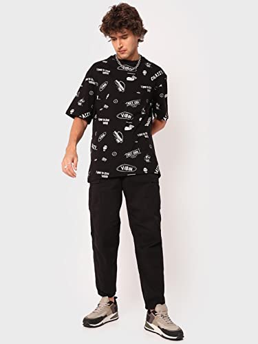 Image of Bewakoof Men's All Over Printed 100% Cotton T-Shirt - Oversized Fit, Round Neck, Half Sleeves