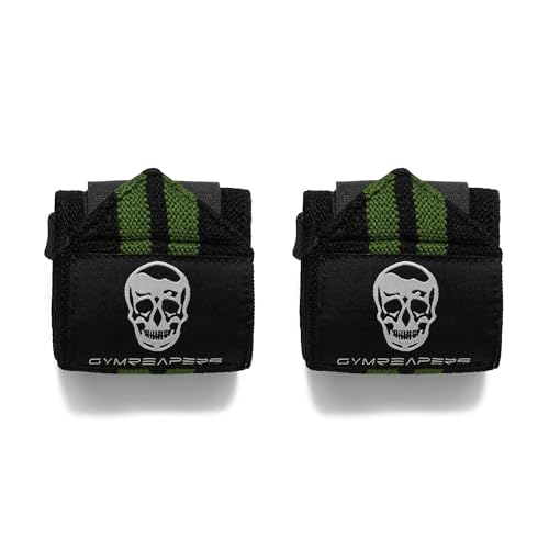 (46cm , Military Green) - Gymreapers Weightlifting Wrist Wraps (Competition Grade) by 46cm Professional Quality Wrist Support with Heavy Duty Thumb Loop - Best Wrap for Powerlifting, Strength Training, Bodybuilding