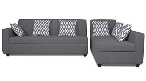 Image of Adorn India Rio Highback L Shape 6 Seater Corner Sofa Set (Grey) (3 Year Warranty)