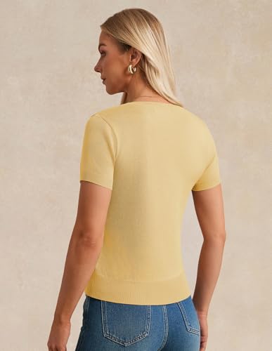 Image of GRACE KARIN Women Short Sleeve Cardigan, 2026 Summer Knitted Sweater Tops, Basic Crew Neck Crop Outfits