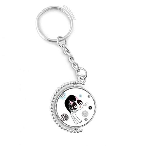 Anneau porte-clés chat mignon rotatif en métal multicolore de style cartoon pour personnaliser vos clés
