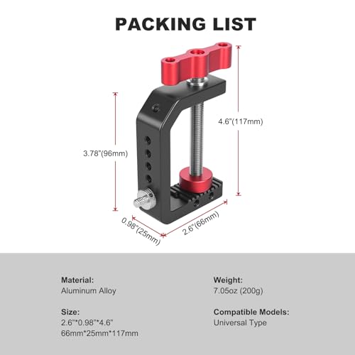 Mechrig C-Klemme, Tischkamera-Halterung, Aluminium-Tisch-C-Klemme mit 0,6 cm (1/4 Zoll), 3/8 Zoll Gewinde, Desktop-DSLR-Halterung für Fotostudio-Videokamera, Lichtständer, Schreibtisch, Stangen