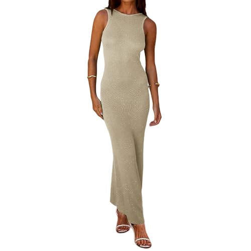 BOLLEY JOSS Women Glitter Crochet Knit Midi Dress Open Back Long Dress Beach Cover Up Sexy Shiny Sequin Backless Sundresses3