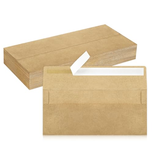 50 Pack #10 Business Envelopes, Brown Kraft Standard Envelopes Self Seal, Letter Size Mailing Envelopes For Checks Letters Invoices Christmas Birthday Graduation Wedding, 4 1/8 X 9 1/2 Inch