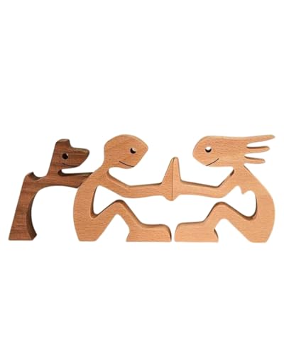 JUKOTA Sculpture Bois pour Chiens Sculpture en Bois de Chiot avec Homme Décoration en Bois pour Chiot Cadeaux décoratifs en Bois pour Les Amoureux des Chiens(Garçon, fille, et Chiot)