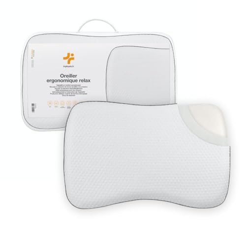 Inphysio® Almohada Ergonómica Relax, Almohada de Espuma con Memoria, Almohada Ortopédica, Cojín para Cervicales Dolorosas, Funda de Bambú Antiácaros, Hipoalergénica, Malla 3D Deluxe, 60x40x13 cm