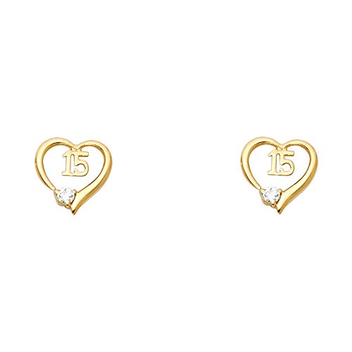 14k Yellow OR White Gold Sweet 15 Years Stud Earrings with Screw Back2