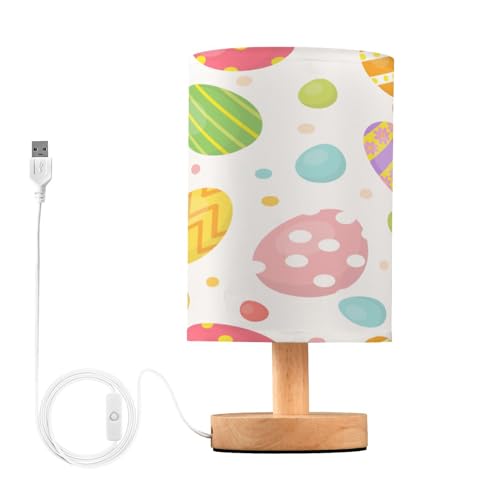 SDMKA Colorful Easter Eggs Bedside Table Lamp for Bedroom, Minimalist Nightstand Lamp with Round Fabric Shade for Living Room, Office, No Bulb Required