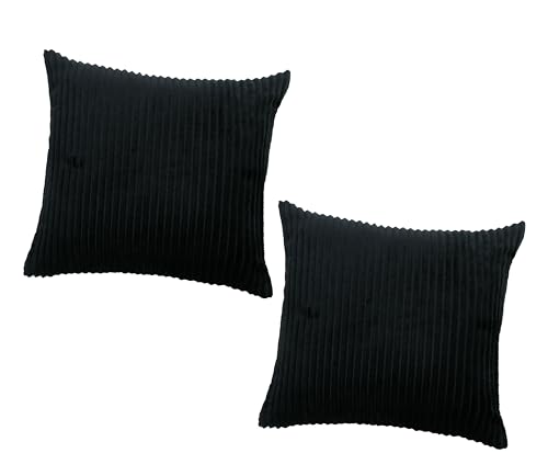 Image of RD TREND Cushion Cover Set of 2, Decorative Sofa Living Room Home Square Cushion Covers 16 Inch x 16 Inch, Aesthetic Corduroy Striped Double Sided (Black)