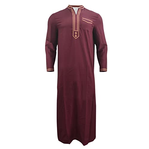 Camiss Musulmán Hombre Vestidos Musulmanes Oriental Vestido De Oración Kaftan Árabe Túnica Africana India Kimono Hombre Qamis Ramadan Eid Manga Larga Musulmán Hombre Retro Jelaba, 1-wine, XXL