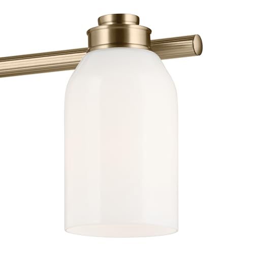 Image of Kichler Shae 3-Light Bathroom Vanity Light, Champagne Bronze | White opal glass vanity light for modern bathroom mirrors (24.25 inch x 9 inch), 55202CPZ
