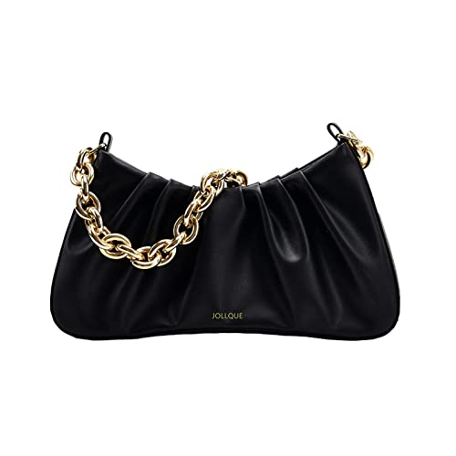 Image of JOLLQUE Shoulder Bag for Women,Small Leather Dumpling Bags Handbag Purse,Gold Chain Evening Clutch Purses