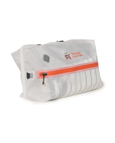 Image of Travel Likes Me Storage Vacuum Bags - Travel Essentials,Clothes Packing,Large Ziplock Bag with Vacuum,AirZip Lock Compression,Backpack Clothing,Space Suction (White, Orange, 27L with pump)