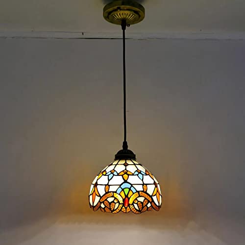 Lampadari Stile Tiffany, Lampadari a Sospensione A Soffitto in Vetro Colorato Barocco Per Soggiorno Camera Da Letto Cucina Corridoio, Lampadina E27, MAX40W,1