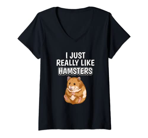 Womens Hammy Quote I Just Really Like Hamsters Clothes Hamster V-Neck T-Shirt, Black