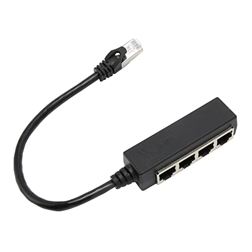 GOTOTOP 8 Pin Gold Plated Core Ethernet Splitter Adapter Cable, ABS Shielding Signal Interference, Easy Router Defense, Black 4 x RJ45 Net Port
