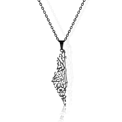 Amaxer Collier avec pendentif carte d'Israël Palestine - Pour hommes - Acier inoxydable (Carte Israël Palestine-B)