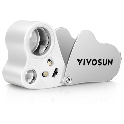 VIVOSUN 30X 60X Illuminated Jewelers Loupe Foldable Magnifier with LED Light for Jewelry Gems Watches Coins Stamps Antiques White