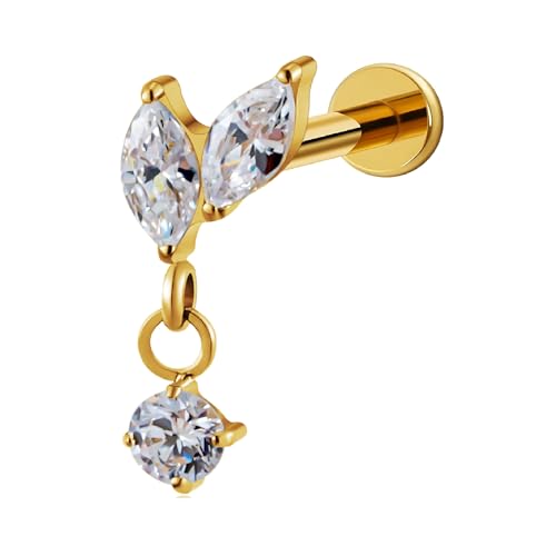 FINE4U 1PC ASTM F136 Titanium Mini Threadless Flat Back Stud 18G 6mm 8mm for Conch Helix Flat Tragus Labret