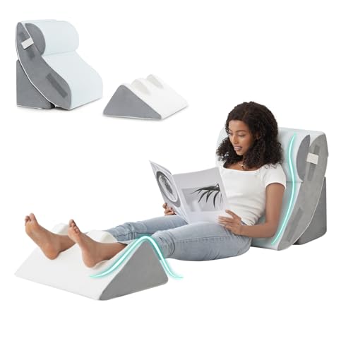 Hansleep 4PCS Orthopedic Bed Wedge Pillow for Sleeping, Adjustable Post Surgery Pillow Set for Body, Back and Leg Pain Relief, Memory Foam Support Pillows for After Surgery, White