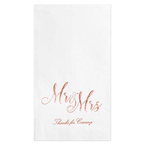 Crisky Mr & Mrs Dinner Napkins Rose Gold Wedding Dinner Napkins Disposable Decorative Towels For Wedding Shower Banquet, Elegant Rose Gold Wedding Rehearsal Dinner Decoraions,50 Pcs, 3-Ply, 12"X16" #TOP1
