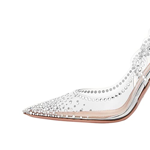 FSJ Women Golden Block High Heel Clear Pumps Pointed Toe Slip On Fashion Dress Party Evening Sexy Shoes Size 4-15 US3