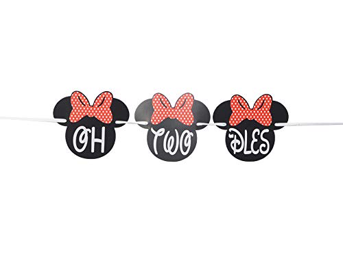 OrangeDolly OH Two -DLES! Banner | 2nd Minnie Mouse Party Supplies | Minnie Mouse Birthday Banner | Minnie Birthday Decorations (Red Bow)