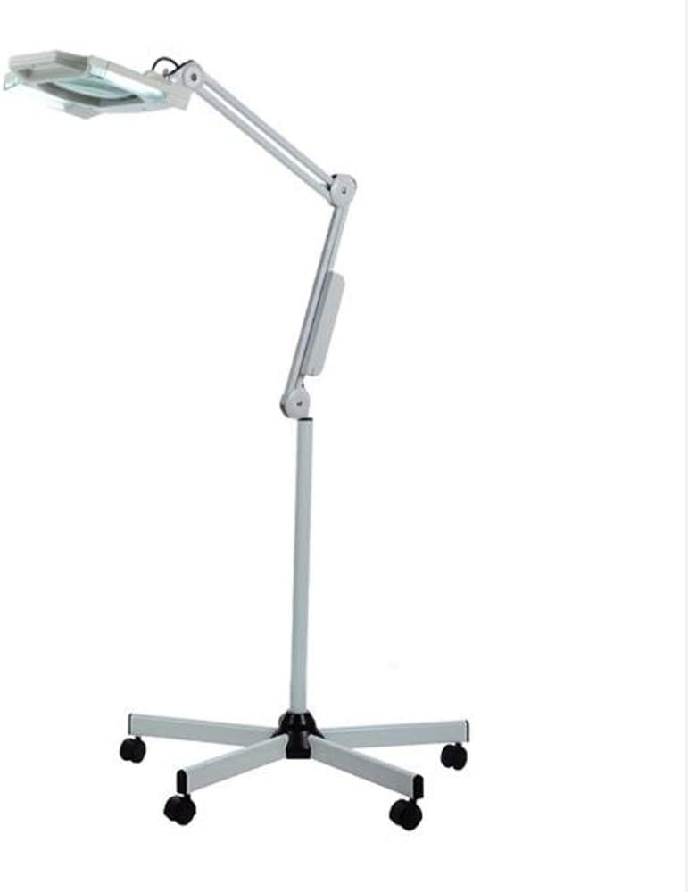 Aioneer Magnifying Floor Lamp 5X Led Magnifying Glass Beauty Belt Light, Rolling Floor Stand With 5 Wheels Vertical Lighting Reading Magnifier Light