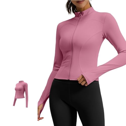Jiaxu Clothing, Women Stand-Up Collar Zipper Yoga Jacket, Running and Cycling Sports Suit, Slimming Stretch Fitness Tops(Dark Pink,XX-Large)