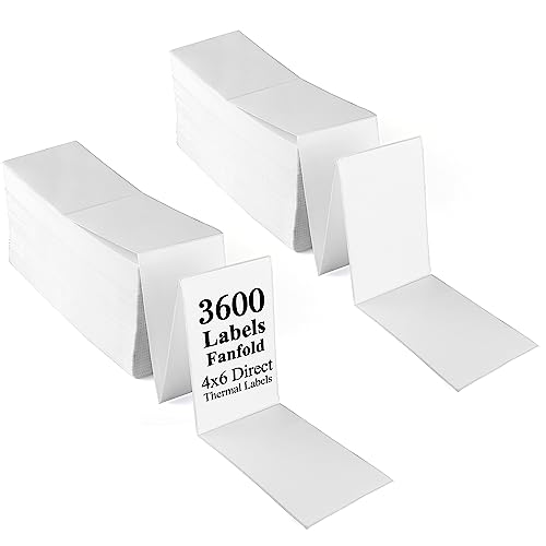 LotFancy 4x6 Thermal Labels, 3600 Shipping Labels Fanfold, 2 Stacks (1800 PCS per Stack), Perforated Mailing Postage Label, Permanent Adhesive, Address Label Compatible with Zebra, Rollo, Munbyn