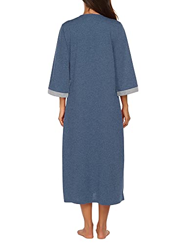 Image of Ekouaer Women Zipper Robe 3 /4 Sleeves Loungewear Full Length Housecoat Long Bathrobe